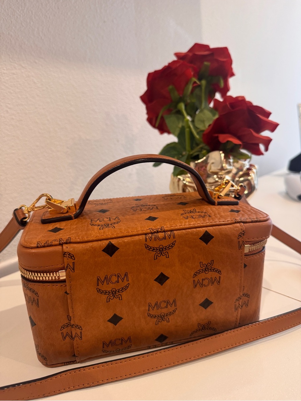 MCM Cognac Visetos Mini Vanity Bag with Gold Hardware - Picture 3 of 7